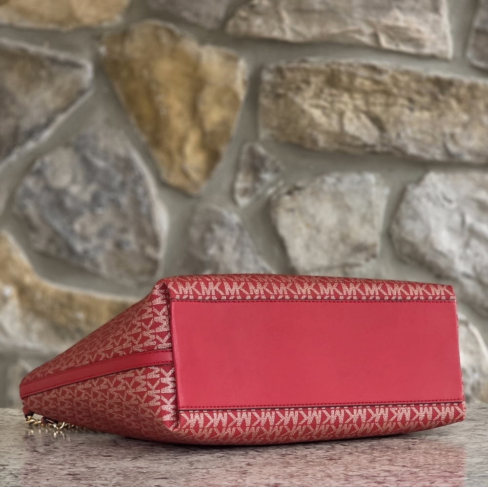 Michael Kors Jet Set Logo Medium Red Shoulder Bag - Picture 4 of 11